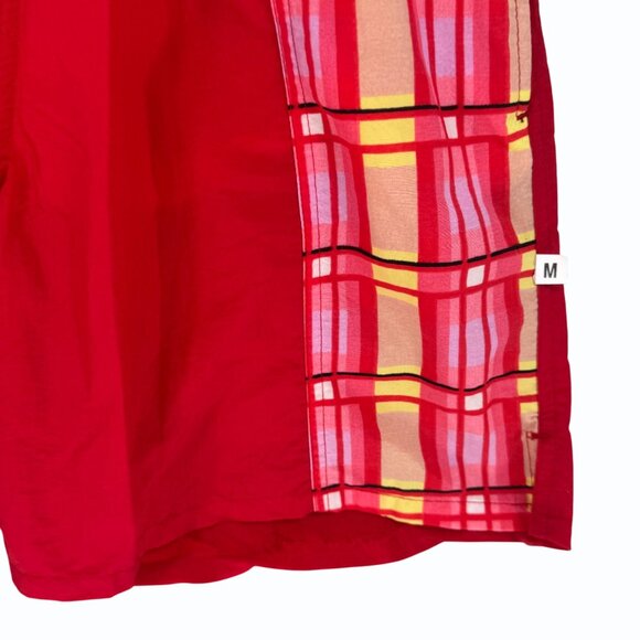 VTG 90s OP Ocean Pacific Swim Shorts Trunks Mens M Red Plaid Elastic Waist Liner - Picture 3 of 12